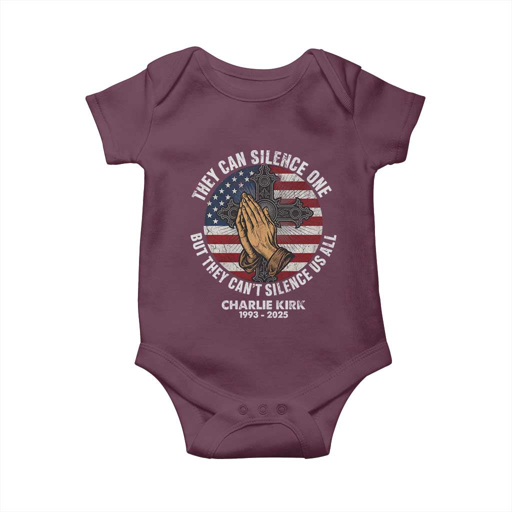 Charlie Kirk Memorial Baby Onesie They Can Silence One But They Cant Silence Us All TS11 Maroon Print Your Wear