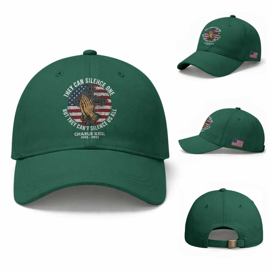 Charlie Kirk Memorial Baseball Cap They Can Silence One But They Cant Silence Us All TS11 Baseball Cap Universal Fit Irish Green Print Your Wear