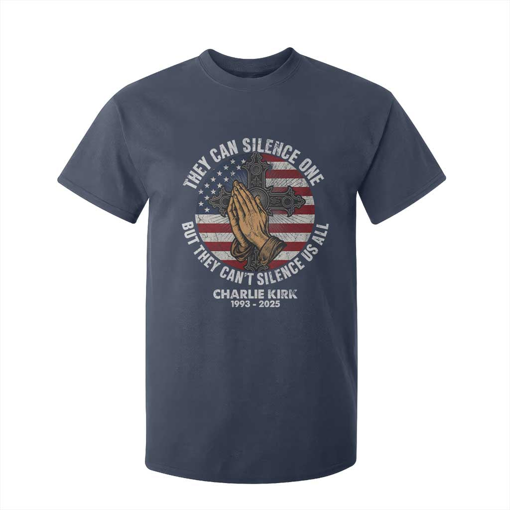 Charlie Kirk Memorial T Shirt For Kid They Can Silence One But They Cant Silence Us All TS11 Navy Print Your Wear