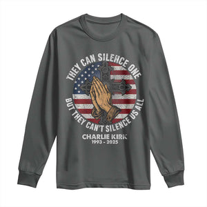 Charlie Kirk Memorial Long Sleeve Shirt They Can Silence One But They Cant Silence Us All TS11 Dark Heather Print Your Wear