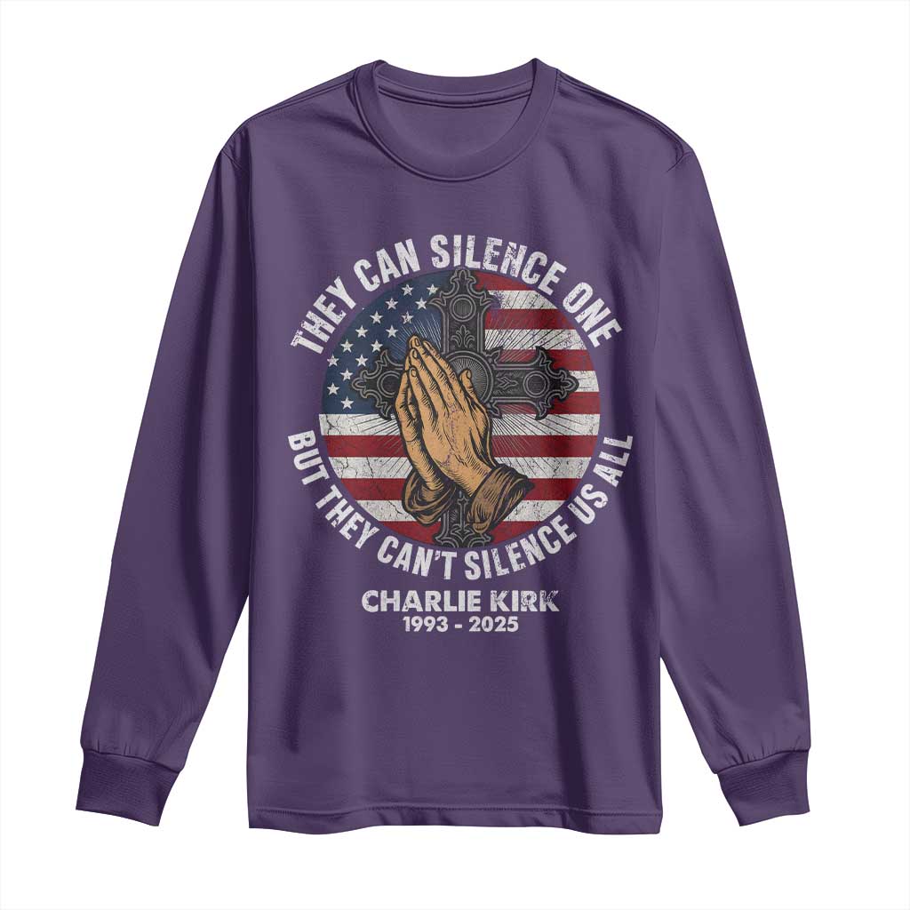 Charlie Kirk Memorial Long Sleeve Shirt They Can Silence One But They Cant Silence Us All TS11 Purple Print Your Wear