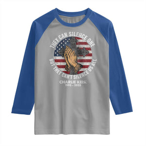 Charlie Kirk Memorial Raglan Shirt They Can Silence One But They Cant Silence Us All TS11 Sport Gray Royal Print Your Wear