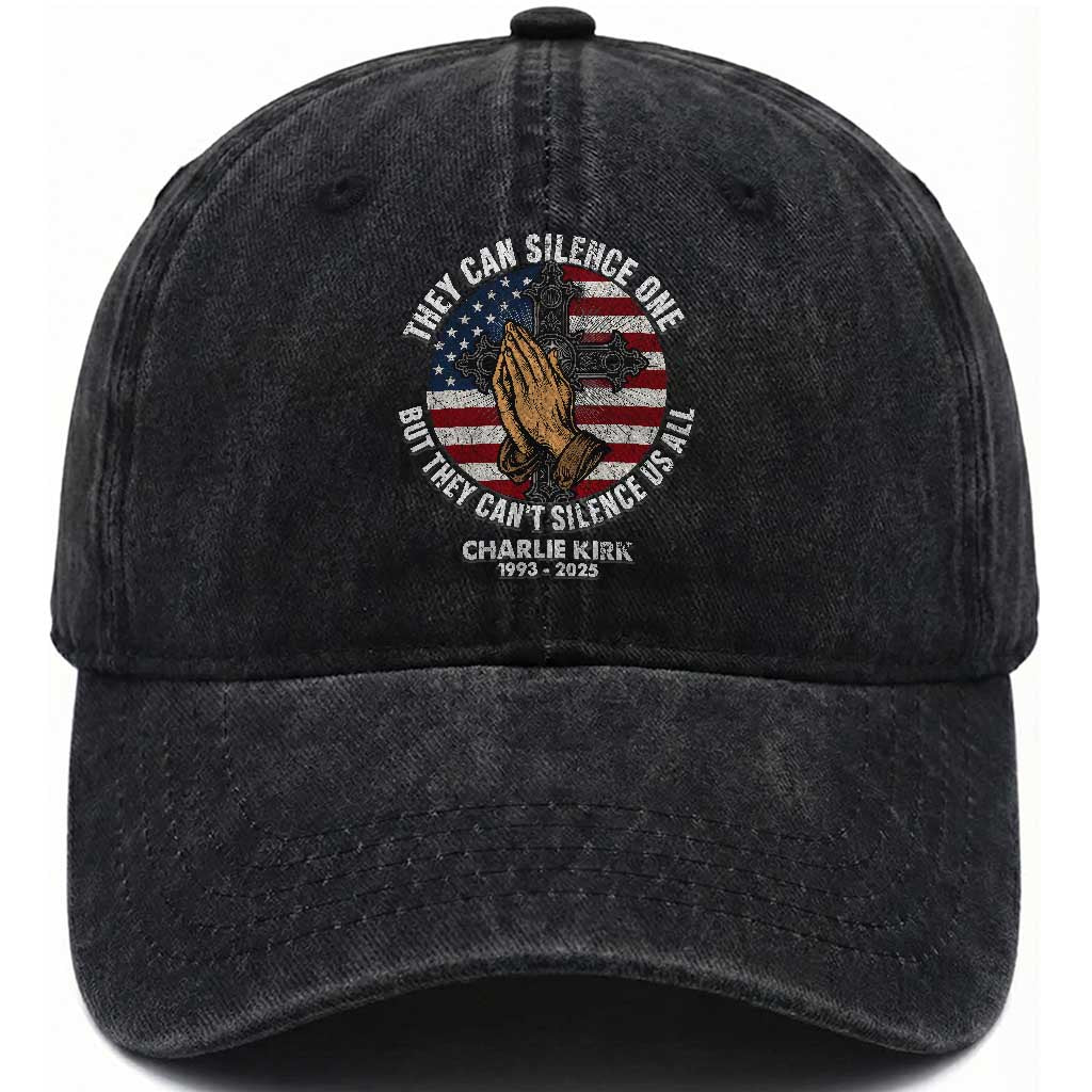 Charlie Kirk Memorial Washed Cotton Baseball Cap They Can Silence One But They Cant Silence Us All TS11 Print Your Wear