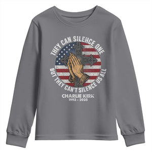 Charlie Kirk Memorial Youth Sweatshirt They Can Silence One But They Cant Silence Us All TS11 Charcoal Print Your Wear
