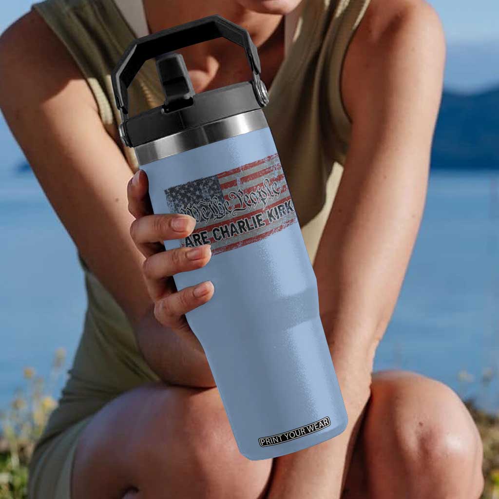 We Are Charlie Kirk Flip Straw Tumbler We The People Vintage American Flag TS11 One Size: 30 oz Light Blue Print Your Wear