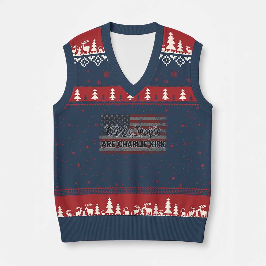 We Are Charlie Kirk V-Neck Knit Sweater Vest We The People Vintage American Flag TS11 Navy Red Print Your Wear