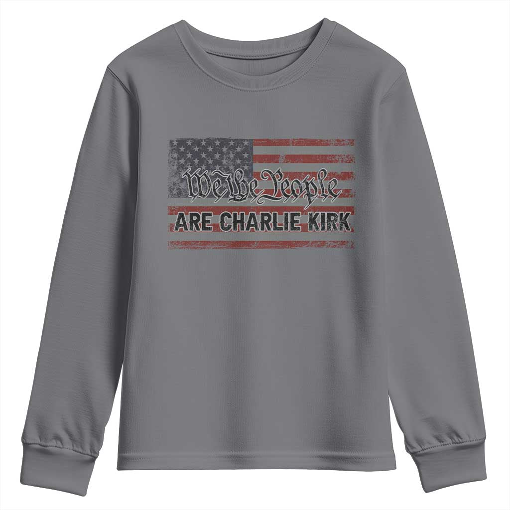We Are Charlie Kirk Youth Sweatshirt We The People Vintage American Flag TS11 Charcoal Print Your Wear