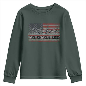 We Are Charlie Kirk Youth Sweatshirt We The People Vintage American Flag TS11 Dark Forest Green Print Your Wear