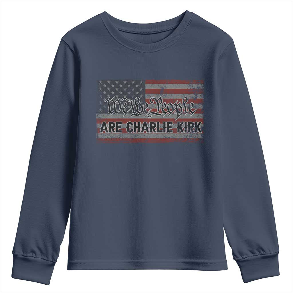 We Are Charlie Kirk Youth Sweatshirt We The People Vintage American Flag TS11 Navy Print Your Wear