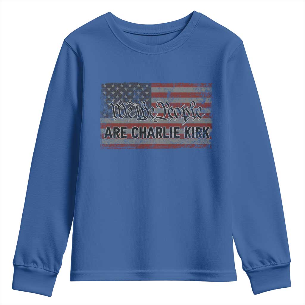 We Are Charlie Kirk Youth Sweatshirt We The People Vintage American Flag TS11 Royal Blue Print Your Wear