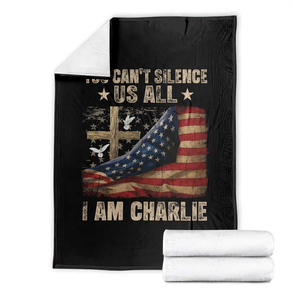 I Am Charlie Kirk Throw Blanket You Cant Silence Us All Vintage American Flag TS11 Black Print Your Wear