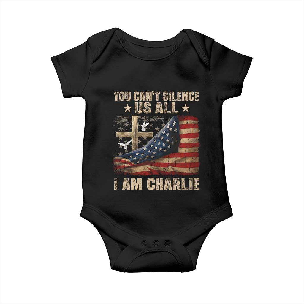 I Am Charlie Kirk Baby Onesie You Cant Silence Us All Vintage American Flag TS11 Black Print Your Wear