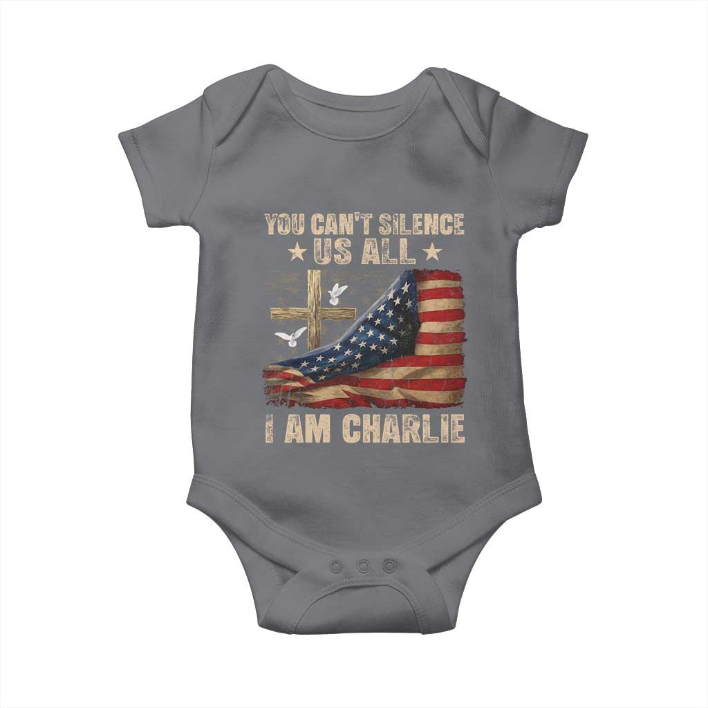 I Am Charlie Kirk Baby Onesie You Cant Silence Us All Vintage American Flag TS11 Charcoal Print Your Wear