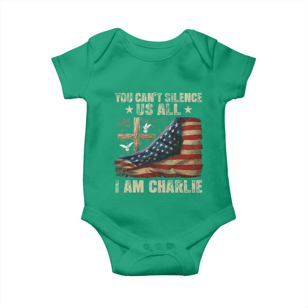 I Am Charlie Kirk Baby Onesie You Cant Silence Us All Vintage American Flag TS11 Irish Green Print Your Wear