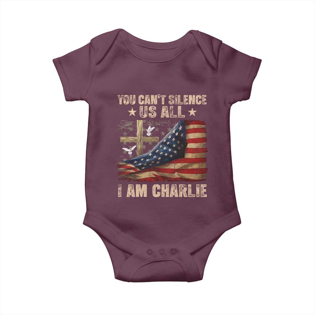 I Am Charlie Kirk Baby Onesie You Cant Silence Us All Vintage American Flag TS11 Maroon Print Your Wear