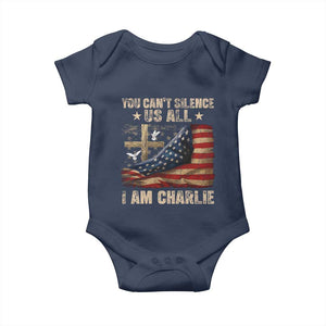 I Am Charlie Kirk Baby Onesie You Cant Silence Us All Vintage American Flag TS11 Navy Print Your Wear