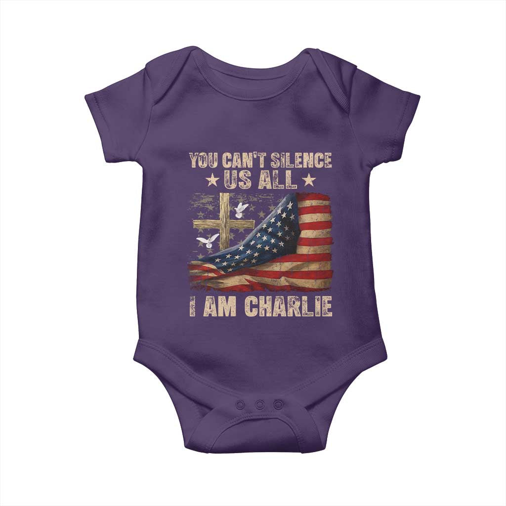 I Am Charlie Kirk Baby Onesie You Cant Silence Us All Vintage American Flag TS11 Purple Print Your Wear