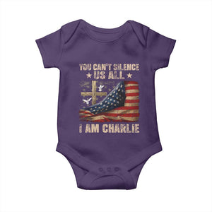 I Am Charlie Kirk Baby Onesie You Cant Silence Us All Vintage American Flag TS11 Purple Print Your Wear
