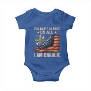 I Am Charlie Kirk Baby Onesie You Cant Silence Us All Vintage American Flag TS11 Royal Blue Print Your Wear