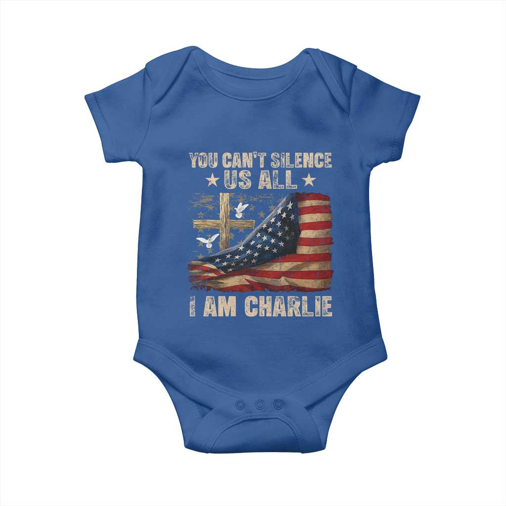 I Am Charlie Kirk Baby Onesie You Cant Silence Us All Vintage American Flag TS11 Royal Blue Print Your Wear