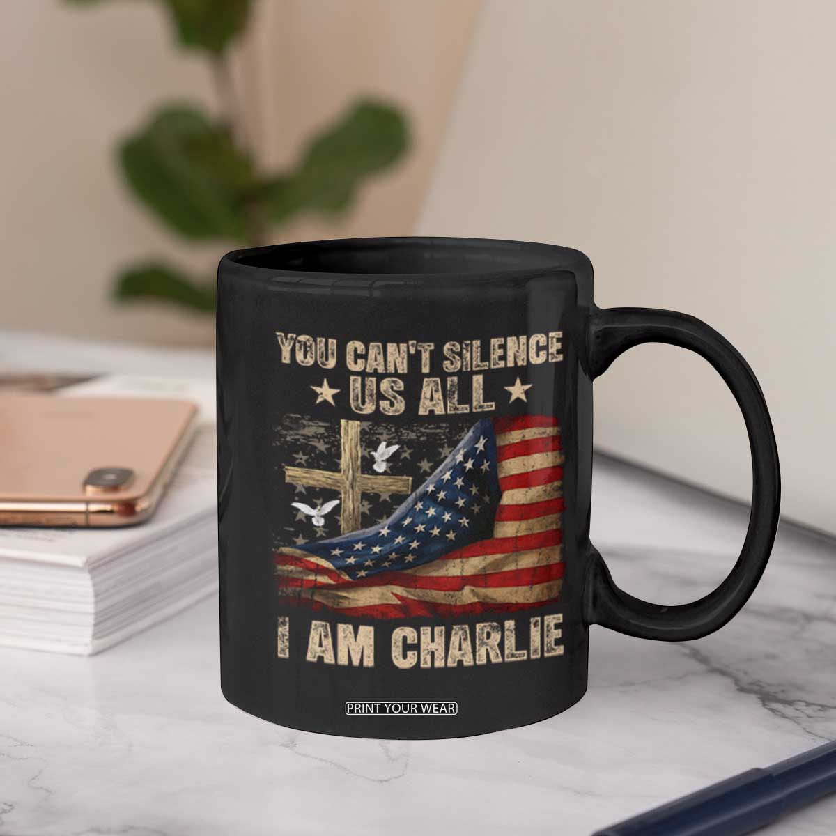 I Am Charlie Kirk Coffee Mug You Cant Silence Us All Vintage American Flag TS11 Print Your Wear