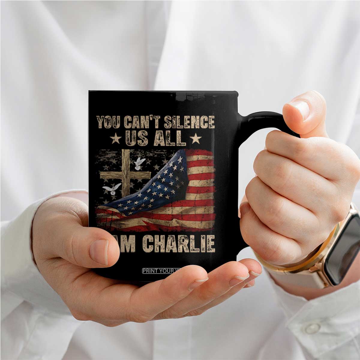 I Am Charlie Kirk Coffee Mug You Cant Silence Us All Vintage American Flag TS11 Print Your Wear