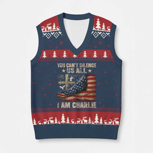 I Am Charlie Kirk V-Neck Knit Sweater Vest You Cant Silence Us All Vintage American Flag TS11 Navy Red Print Your Wear