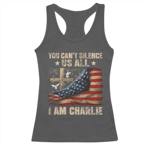 I Am Charlie Kirk Racerback Tank Top You Cant Silence Us All Vintage American Flag TS11 Dark Heather Print Your Wear