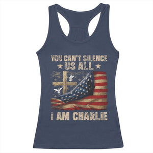 I Am Charlie Kirk Racerback Tank Top You Cant Silence Us All Vintage American Flag TS11 Navy Print Your Wear