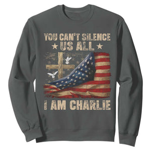 I Am Charlie Kirk Sweatshirt You Cant Silence Us All Vintage American Flag TS11 Dark Heather Print Your Wear