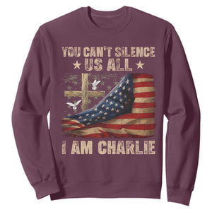I Am Charlie Kirk Sweatshirt You Cant Silence Us All Vintage American Flag TS11 Maroon Print Your Wear