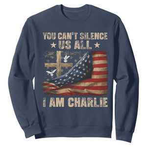 I Am Charlie Kirk Sweatshirt You Cant Silence Us All Vintage American Flag TS11 Navy Print Your Wear