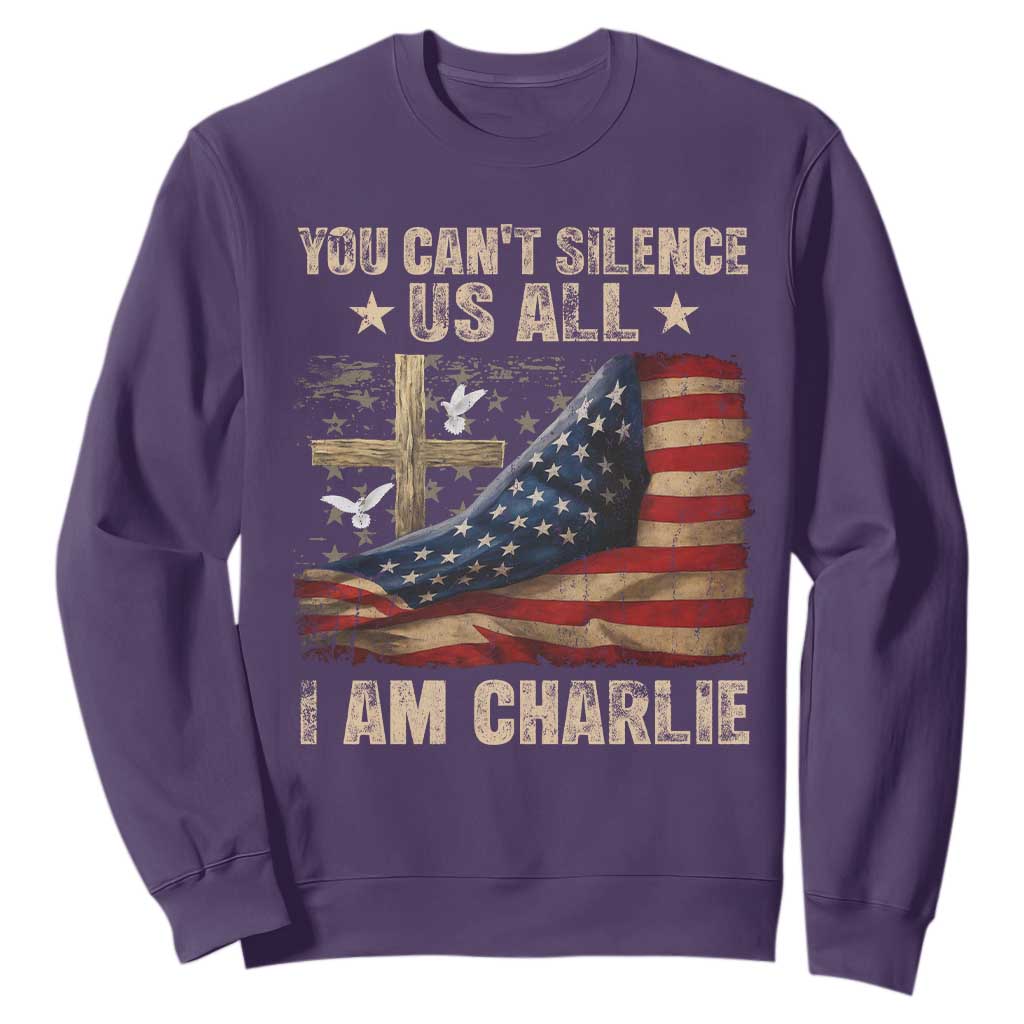 I Am Charlie Kirk Sweatshirt You Cant Silence Us All Vintage American Flag TS11 Purple Print Your Wear
