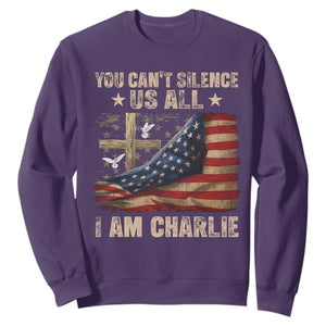 I Am Charlie Kirk Sweatshirt You Cant Silence Us All Vintage American Flag TS11 Purple Print Your Wear