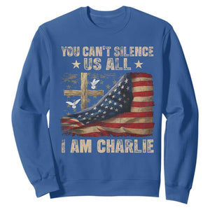 I Am Charlie Kirk Sweatshirt You Cant Silence Us All Vintage American Flag TS11 Royal Blue Print Your Wear