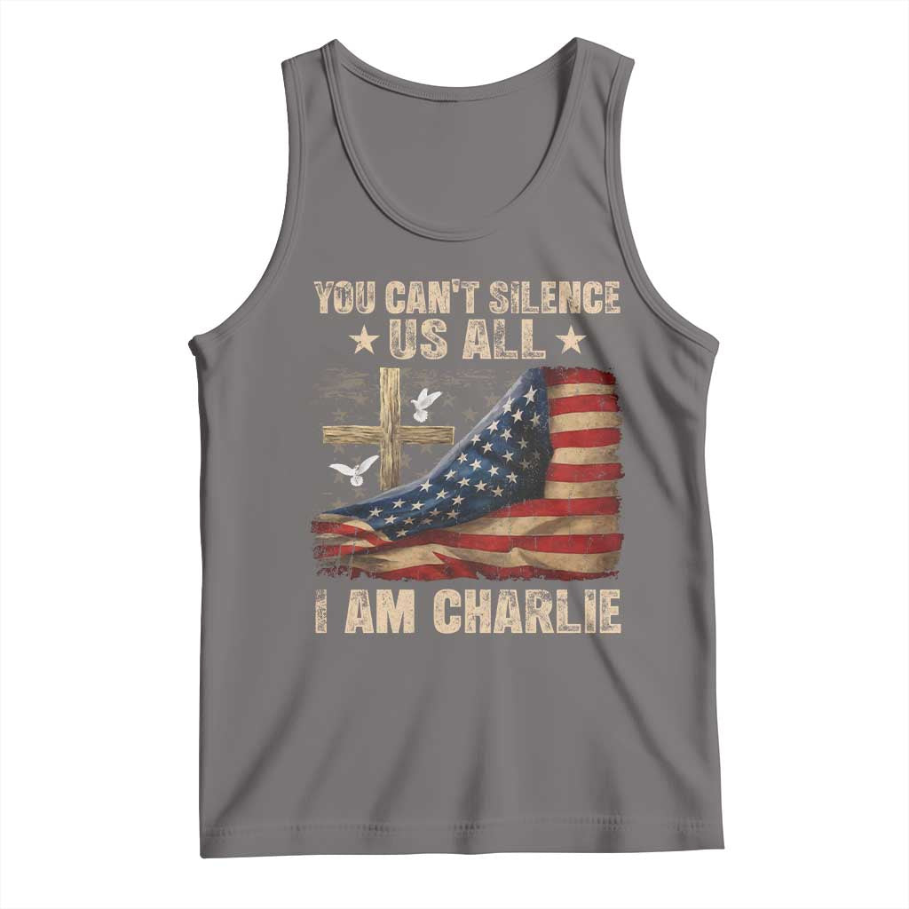 I Am Charlie Kirk Tank Top You Cant Silence Us All Vintage American Flag TS11 Deep Heather Print Your Wear