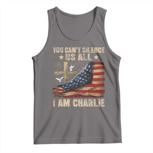 I Am Charlie Kirk Tank Top You Cant Silence Us All Vintage American Flag TS11 Deep Heather Print Your Wear