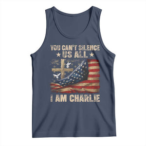 I Am Charlie Kirk Tank Top You Cant Silence Us All Vintage American Flag TS11 Navy Print Your Wear