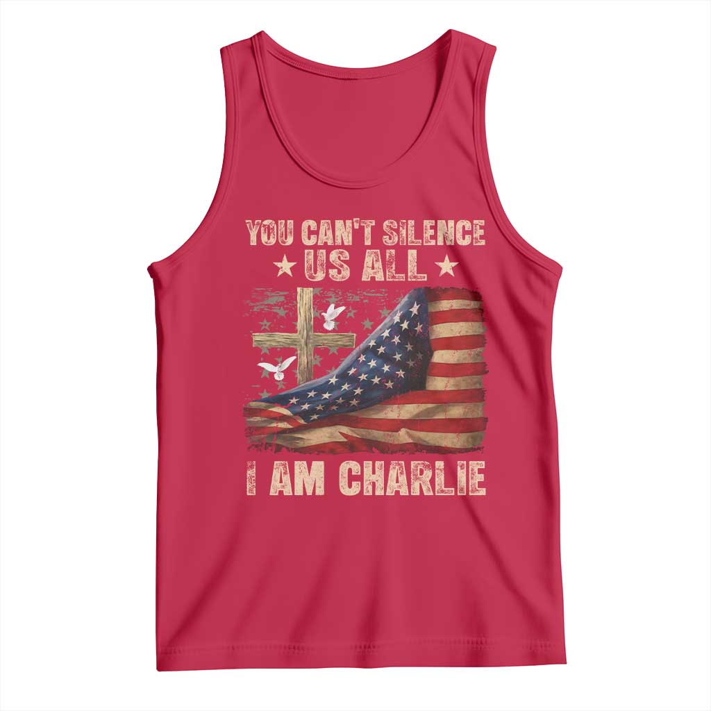 I Am Charlie Kirk Tank Top You Cant Silence Us All Vintage American Flag TS11 Red Print Your Wear