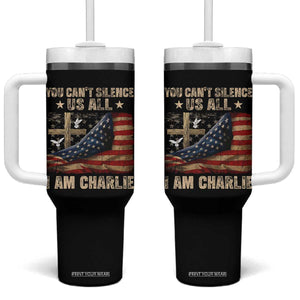 I Am Charlie Kirk Tumbler With Handle You Cant Silence Us All Vintage American Flag TS11 One Size: 40 oz Black Print Your Wear