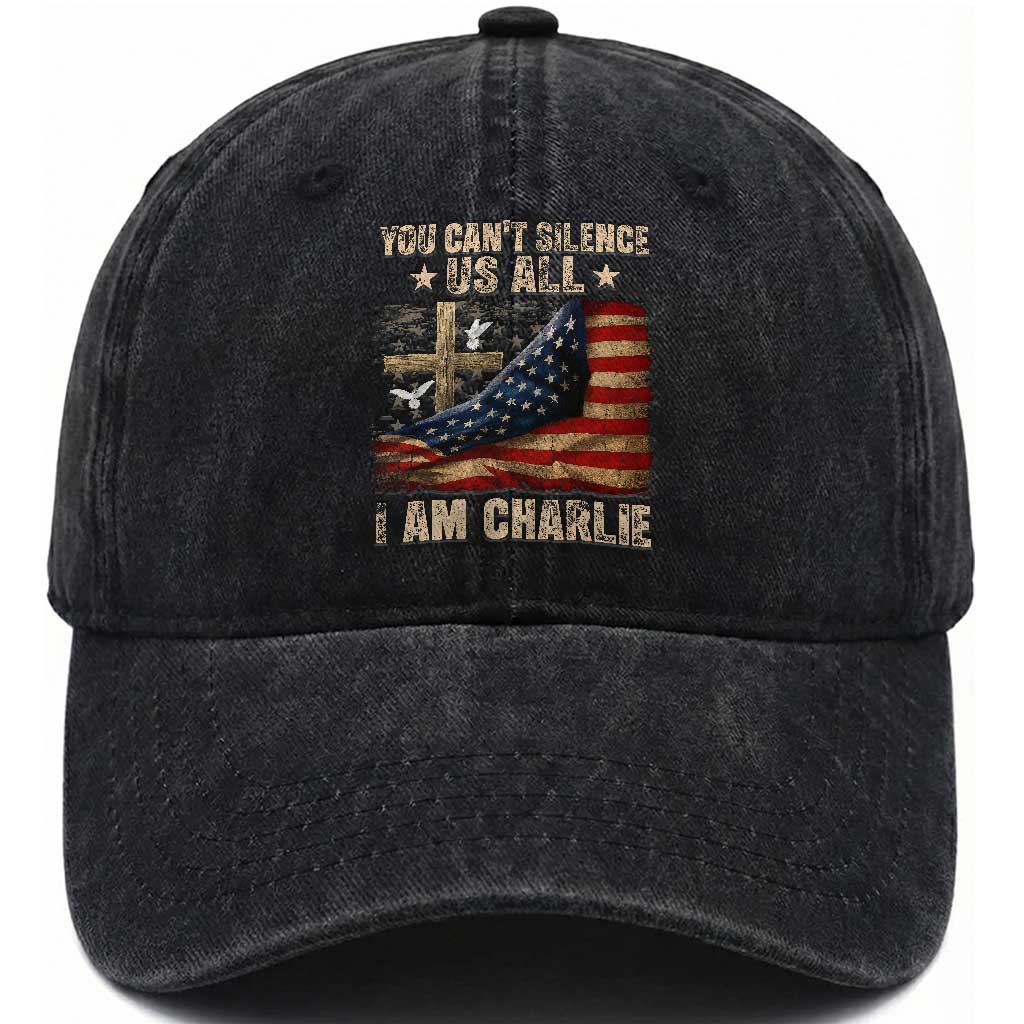 I Am Charlie Kirk Washed Cotton Baseball Cap You Cant Silence Us All Vintage American Flag TS11 Print Your Wear