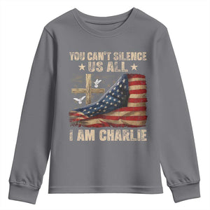 I Am Charlie Kirk Youth Sweatshirt You Cant Silence Us All Vintage American Flag TS11 Charcoal Print Your Wear