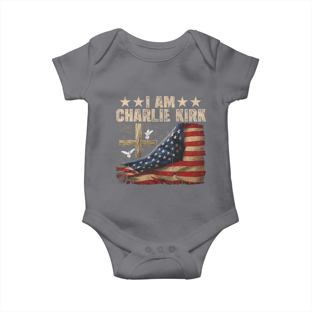I Am Charlie Kirk Baby Onesie Freedom Vintage American Flag TS11 Charcoal Print Your Wear