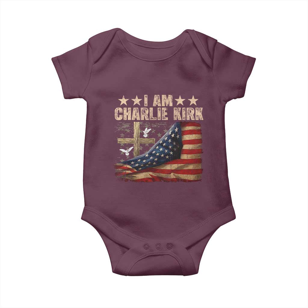 I Am Charlie Kirk Baby Onesie Freedom Vintage American Flag TS11 Maroon Print Your Wear