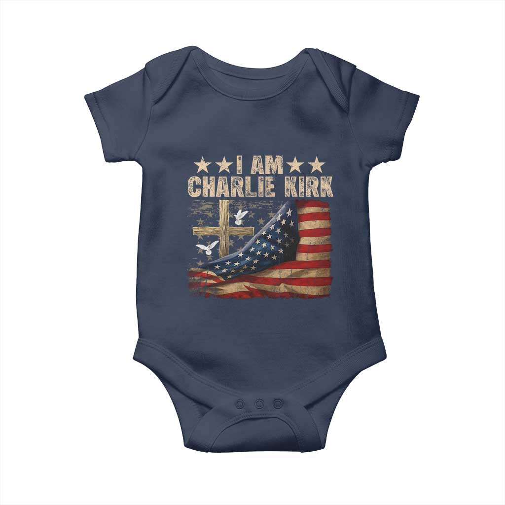 I Am Charlie Kirk Baby Onesie Freedom Vintage American Flag TS11 Navy Print Your Wear