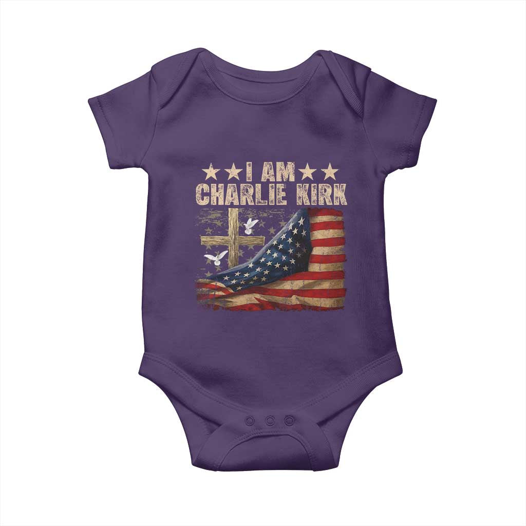 I Am Charlie Kirk Baby Onesie Freedom Vintage American Flag TS11 Purple Print Your Wear