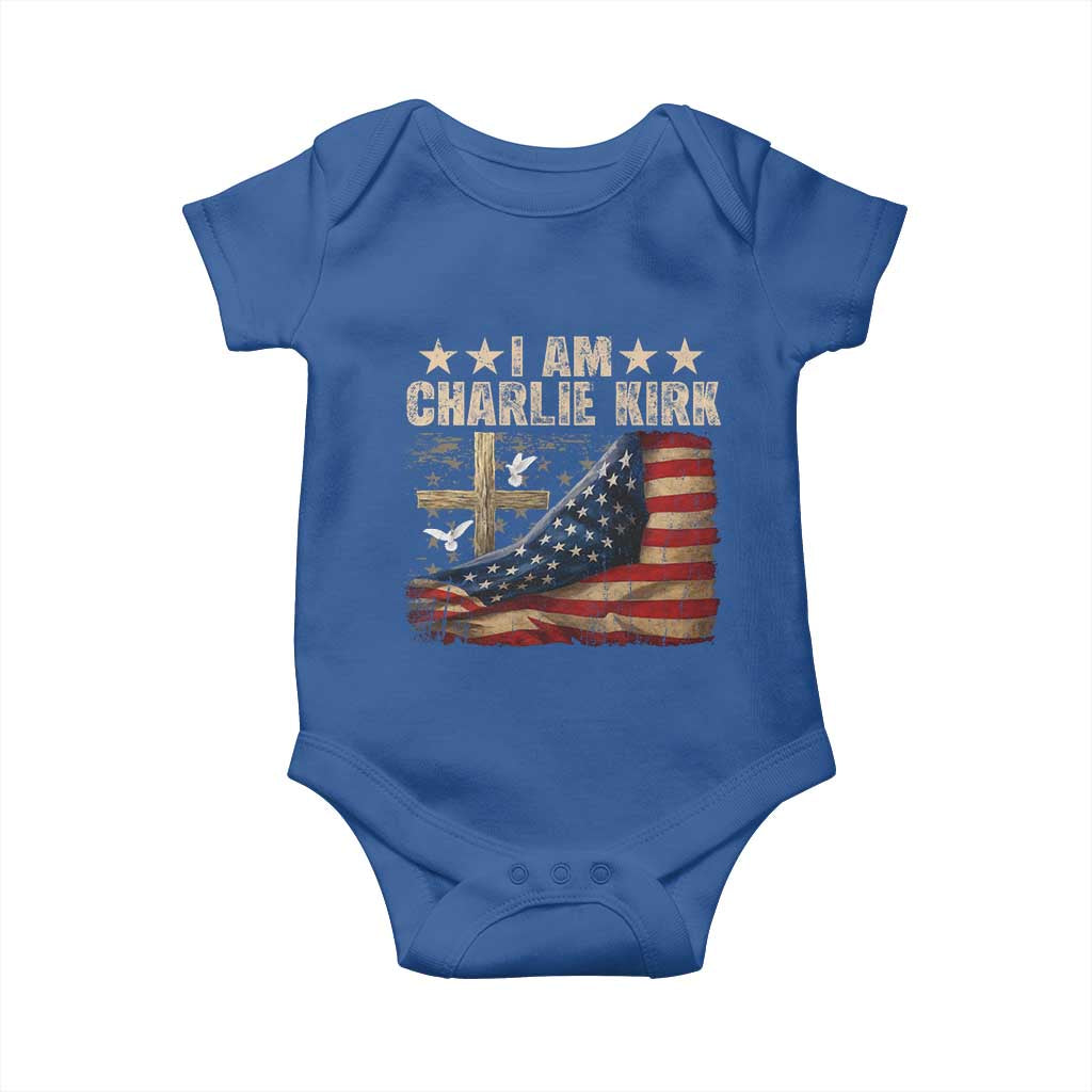 I Am Charlie Kirk Baby Onesie Freedom Vintage American Flag TS11 Royal Blue Print Your Wear