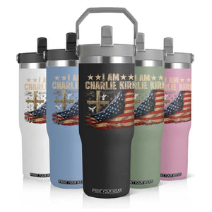 I Am Charlie Kirk Flip Straw Tumbler Freedom Vintage American Flag TS11 Print Your Wear