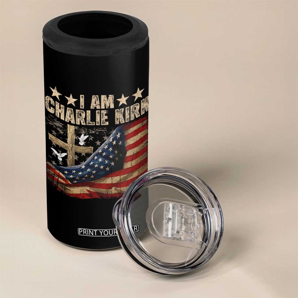 I Am Charlie Kirk 4 in 1 Can Cooler Tumbler Freedom Vintage American Flag TS11 Print Your Wear