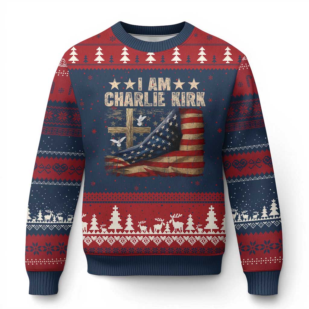 I Am Charlie Kirk Ugly Christmas Sweater Freedom Vintage American Flag TS11 Navy Red Print Your Wear